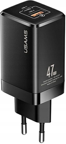 Síťová nabíječka Usams T41 Usb-c+usb GaN 47W Pd+qc Fast Charging černá