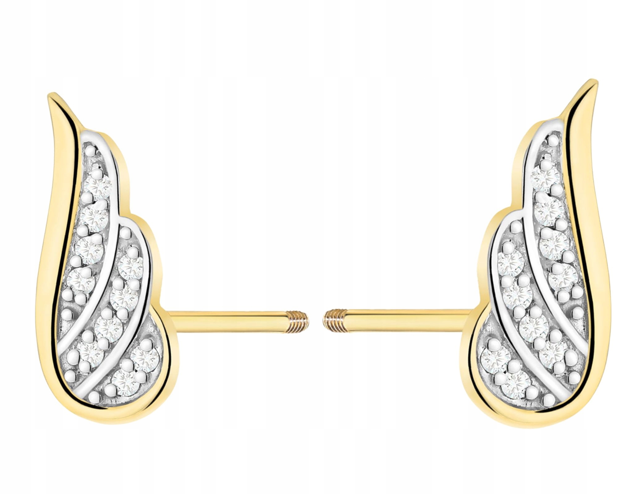 Zlaté Náušnice S Křidélky A Brilianty Na Šroubovací Tyči, Zlato 585