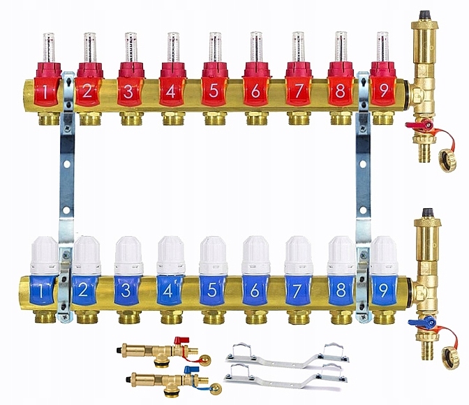 Rozdeľovač 9 Okruhov Sekcií Pre Podlahové Vykurovanie Mosadznej Podlahy