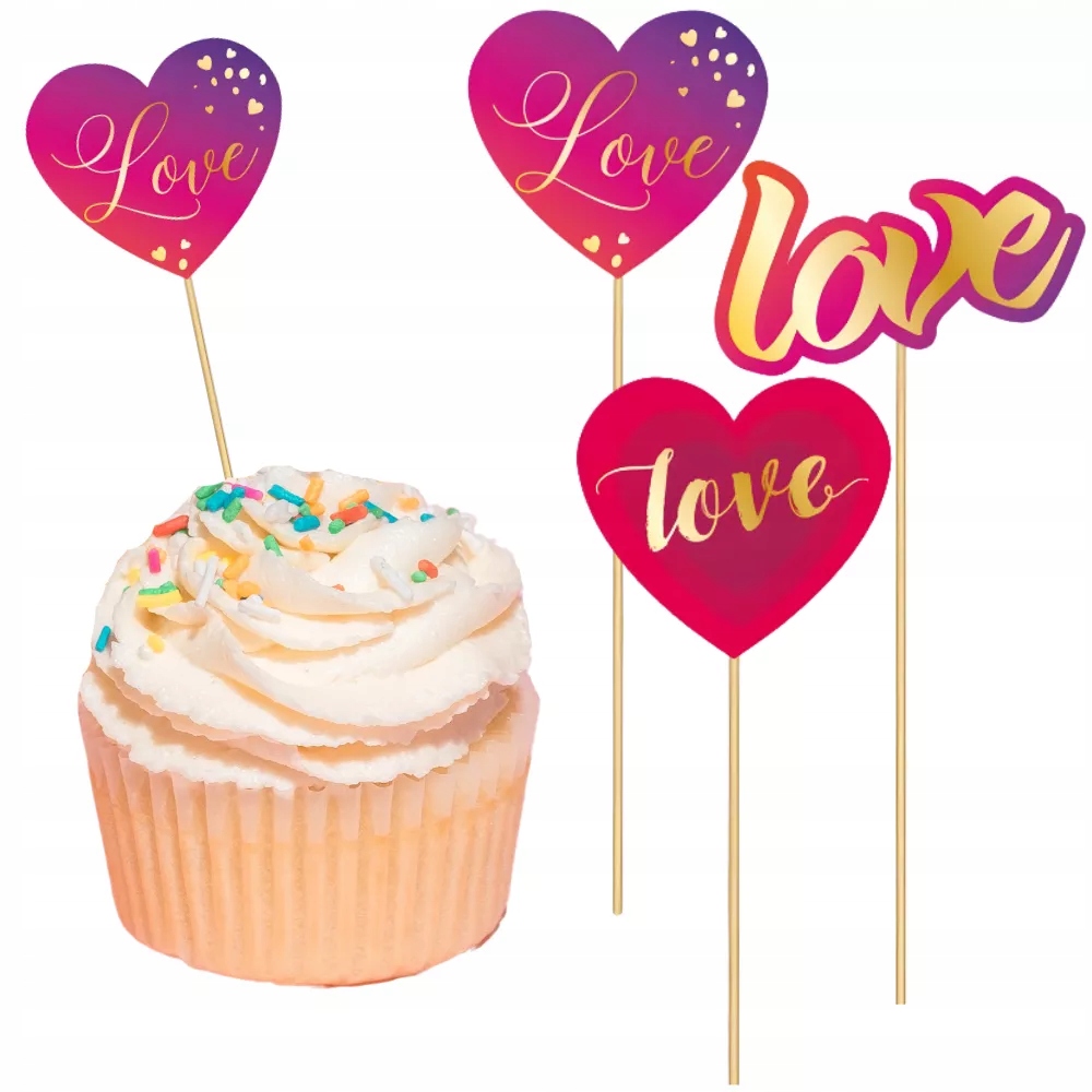 DEKORACJA CZERWONE SERDUSZKA DO KWIATÓW DESERÓW TOPPERY PIKERY WALENTYNKI Marka Party Deco