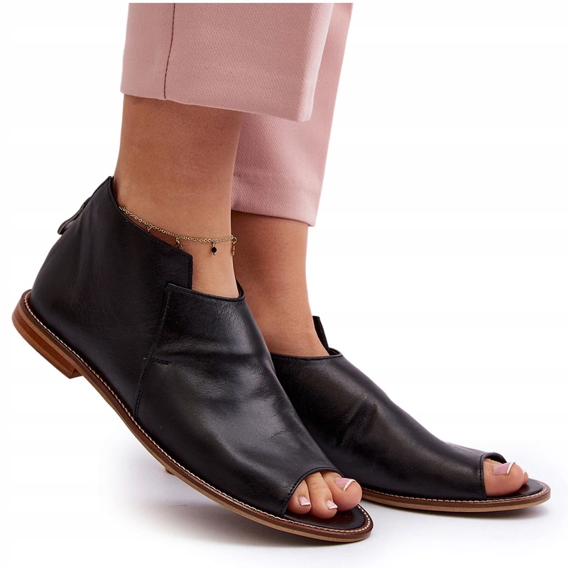 Dámské Kožené Sandály Se Zipem Laura Messi 2443 Černé 36