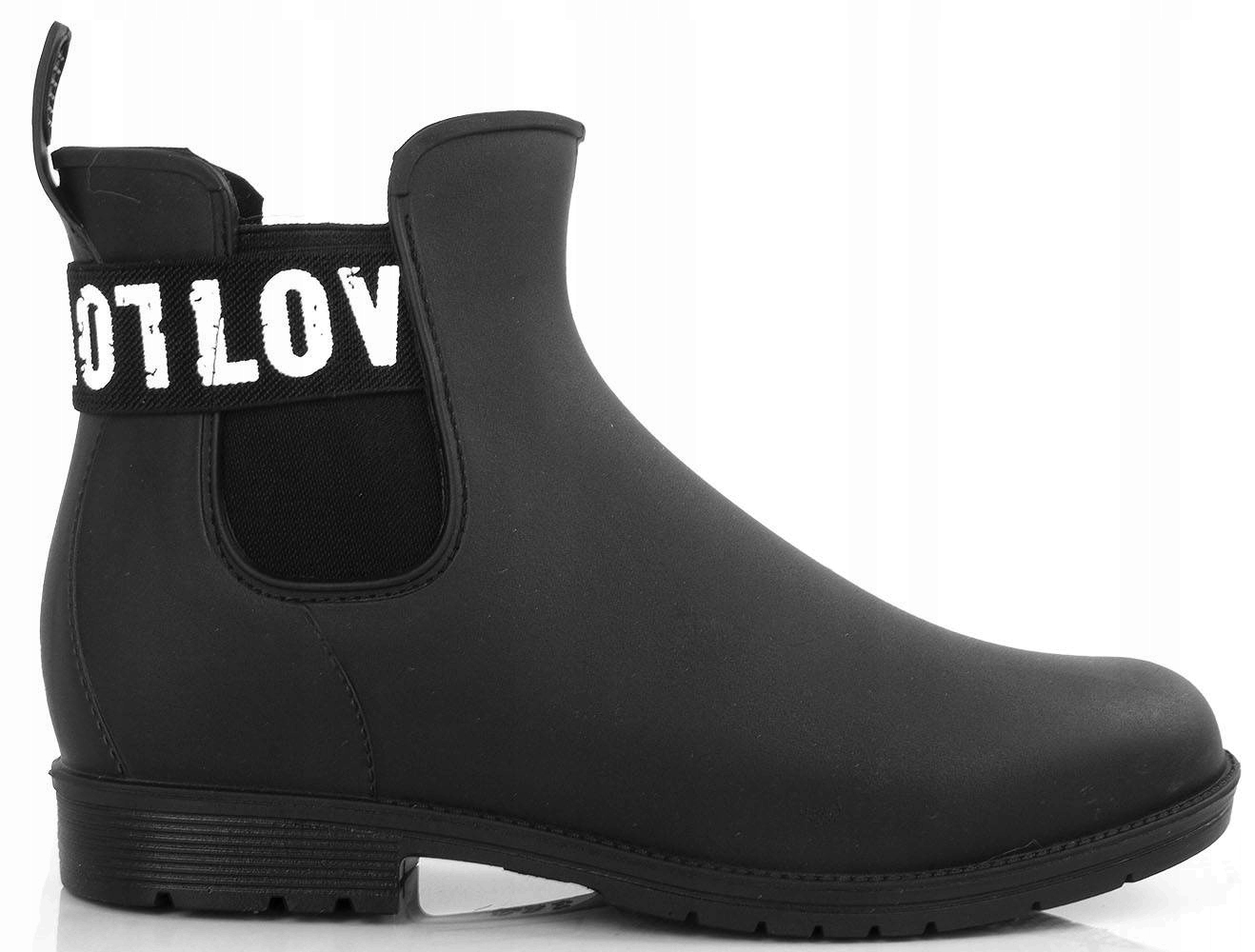 KRÓTKIE MATOWE KALOSZE Z GUMĄ BOTKI Z NAPISAMI 36 Płeć kobieta