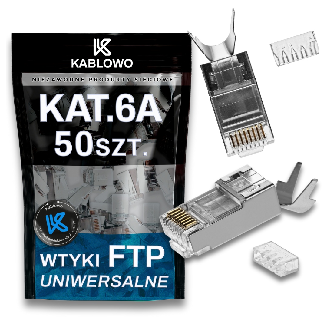Wtyk RJ45 Ekranowane Wtyki 50X 8P8C Ftp CAT.6A KAT.6A Uniwersalne Kablowo