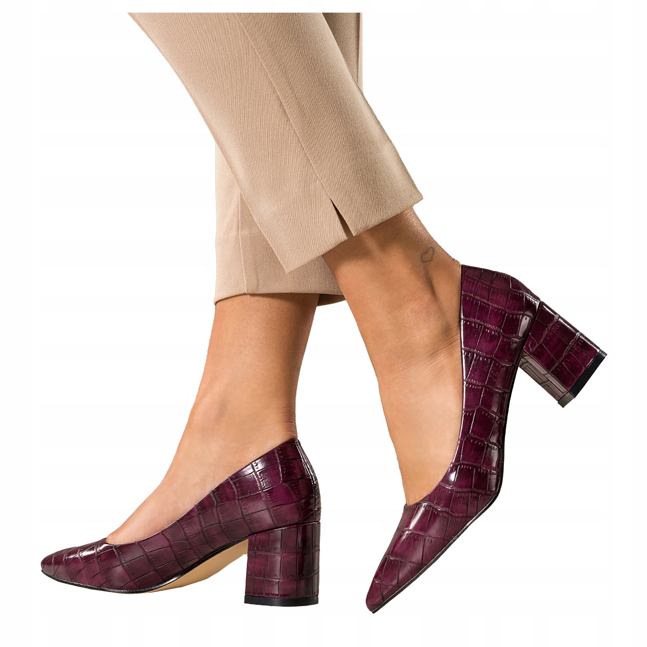 Bordové Lodičky Dámské Pohodlné Na Krokodýlím sloupku Elegantní vzor vel. 38