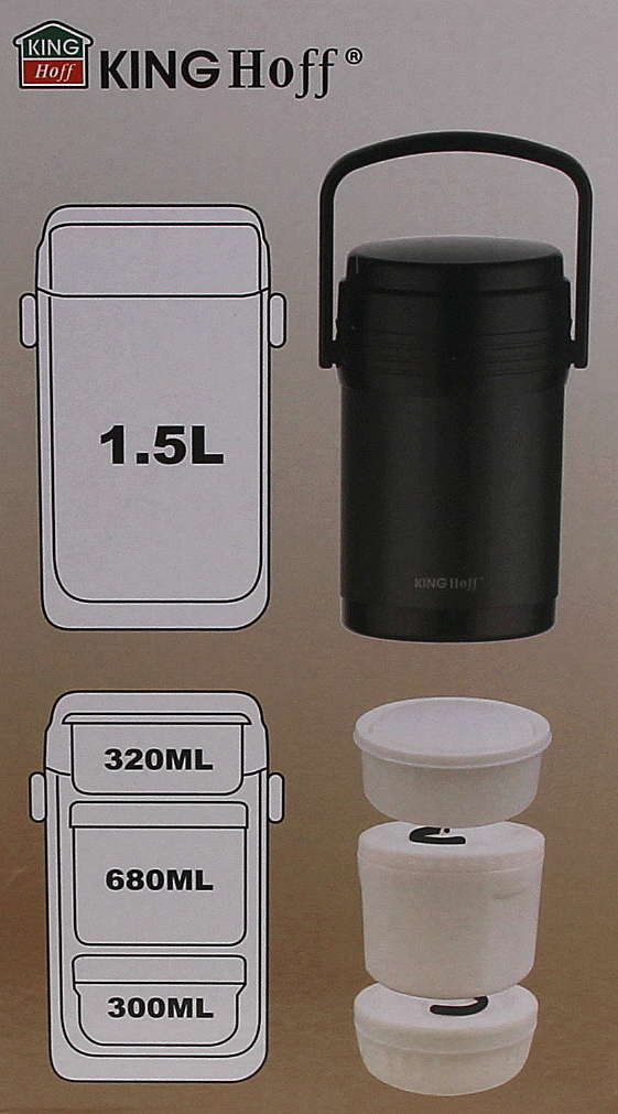 Termos obiadowy 1,5L + 3 pojemniki Nietłukący 1396 Rodzaj termos obiadowy