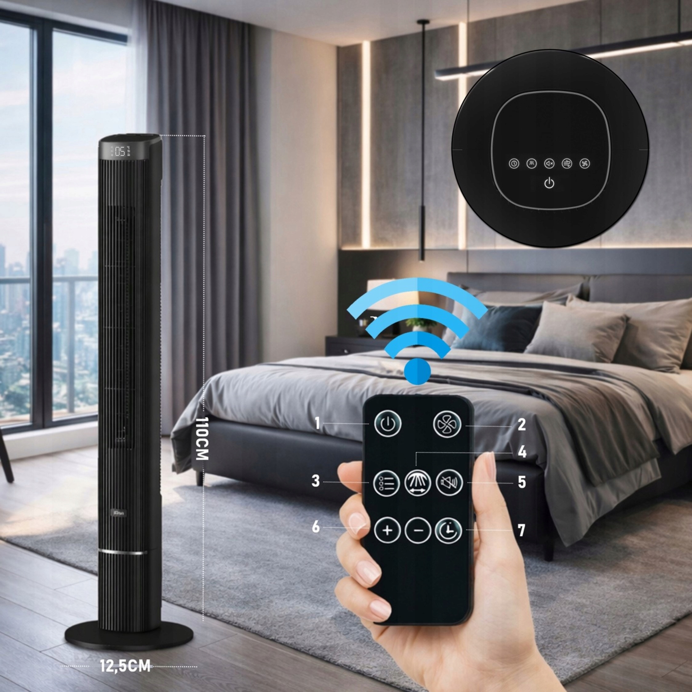 WENTYLATOR KOLUMNOWY 12 PRĘDKOŚCI SMART 110 CM 40W LED PILOT XXL Marka Zilan