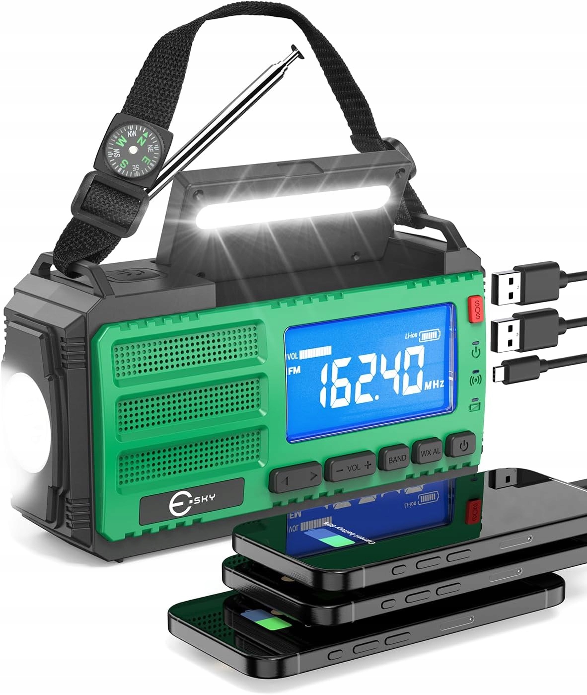 Rádio Přenosná solární powerbanka/SOS svítilna Kempování Esky 10000 mAh Am/fm