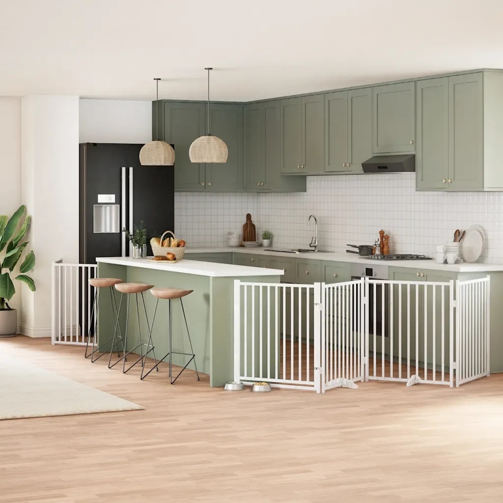 Levně Zábrana pro psy s dvířky skládací 10 panelů bílá 800 cm topol Bílá 3155735