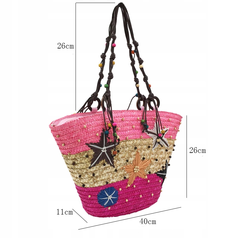 TOREBKA SŁOMKOWA KOLOROWA KOSZYK PLAŻOWY NIEBIESKI Płeć kobieta