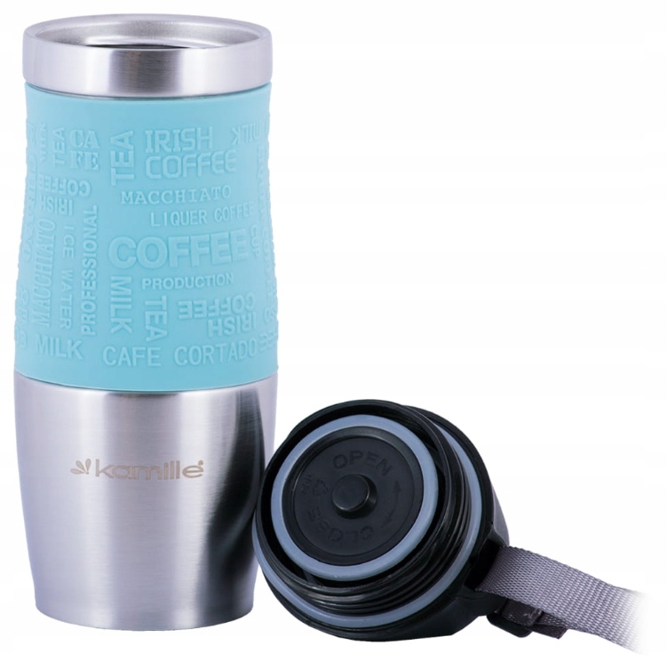 KUBEK TERMICZNY BIDON TERMOS 380ml STALOWY DO SZKOŁY TURYSTYCZNY Z UCHWYTEM Kolor wielokolorowy