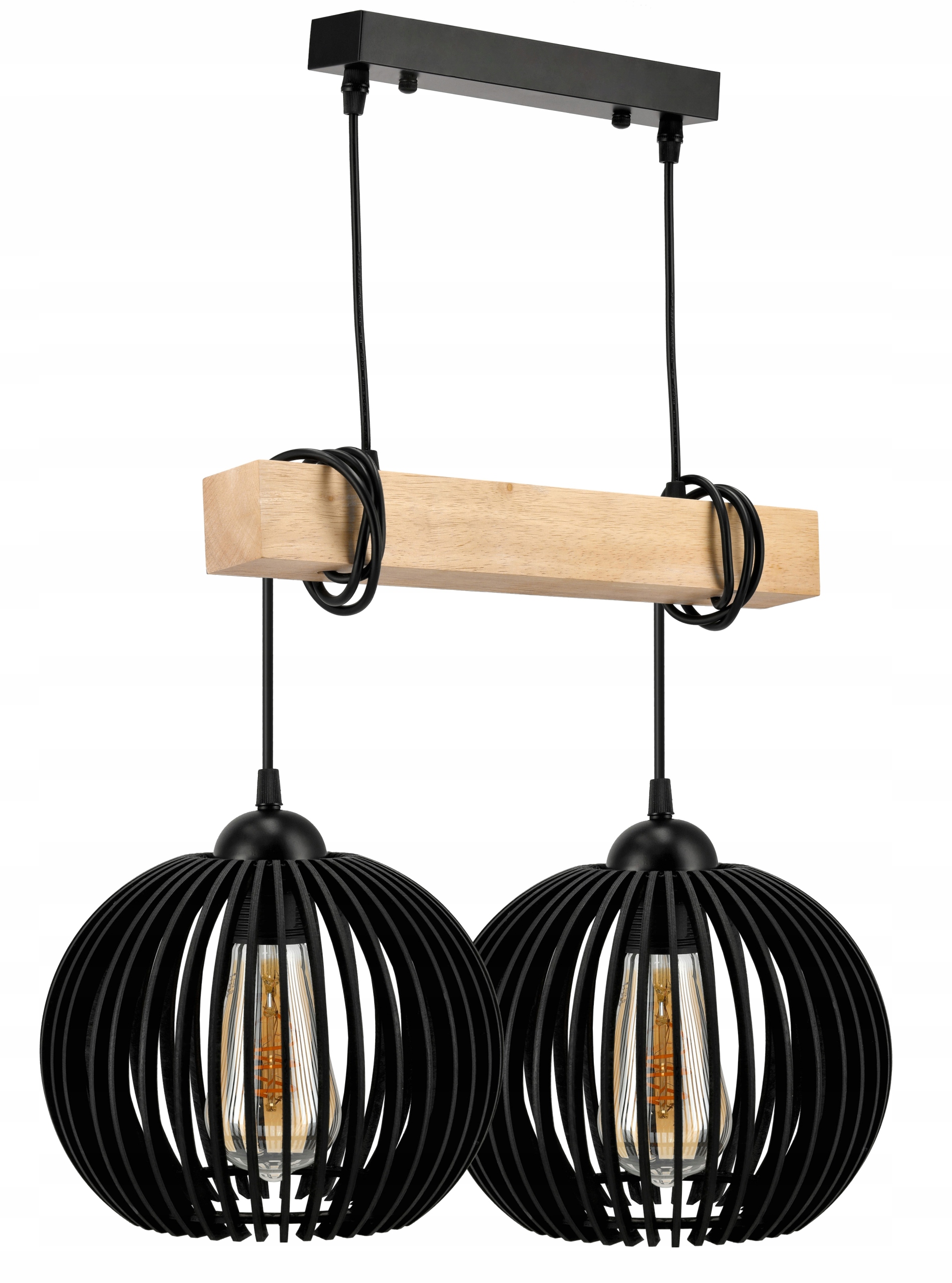 Závěsné Stropní Svítidlo Led Dřevěný nosník 2xE27 Lustr Kula Hustá Černá