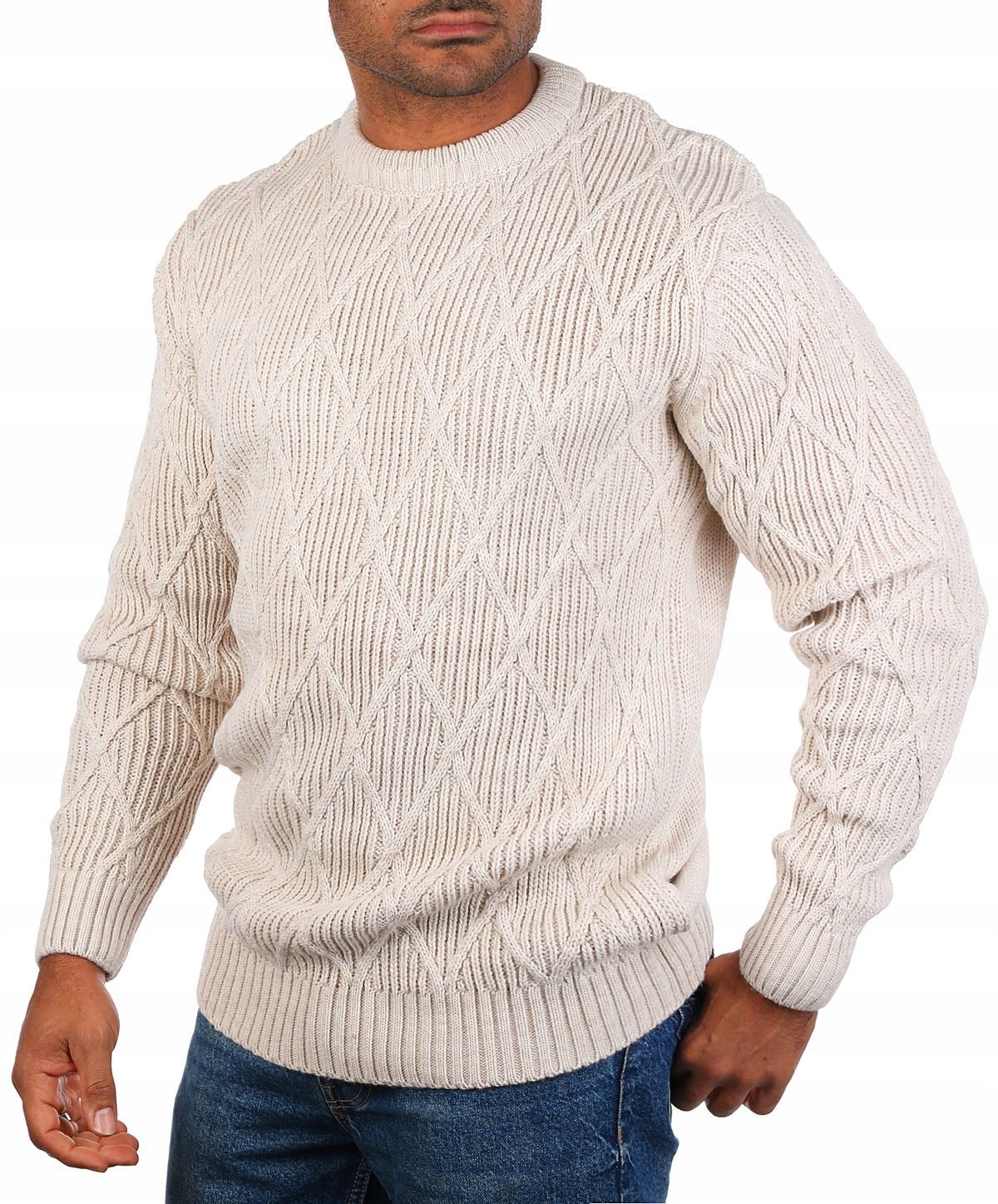 Pánský svetr Elegantní Tlustý Teplý Romby Béžová XL