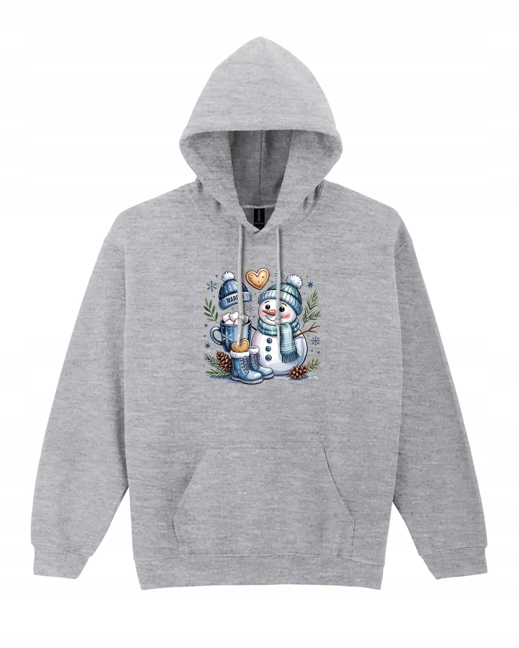 Mikina s kapucí Vánoční personalizovaná zimní kreslená šedá M