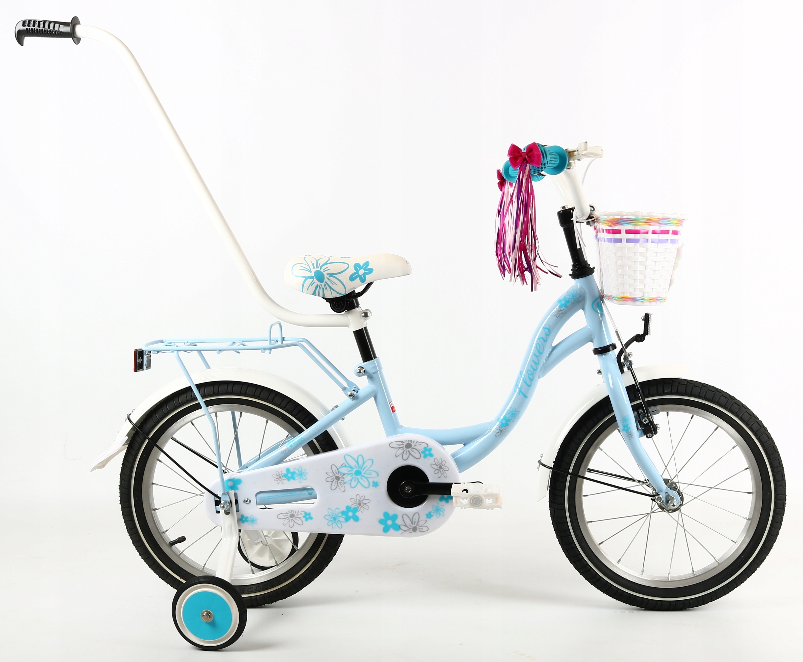 Rower 16 cali dla dziewczynki Turbo Flowers 16" Polski błękit pastel
