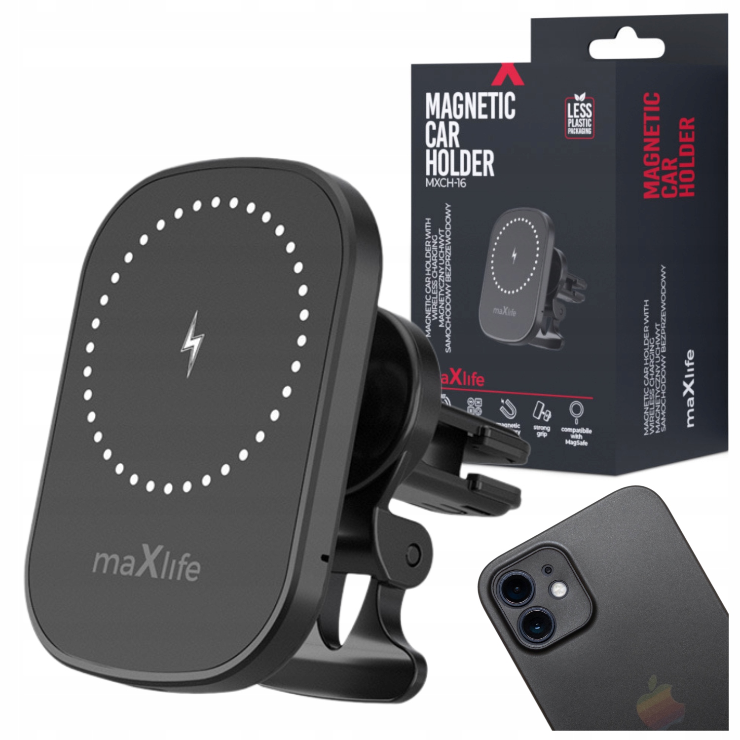 Uchwyt samochodowy magnetyczny z ładowaniem indukcyjnym 15W Maxlife MXCH-16