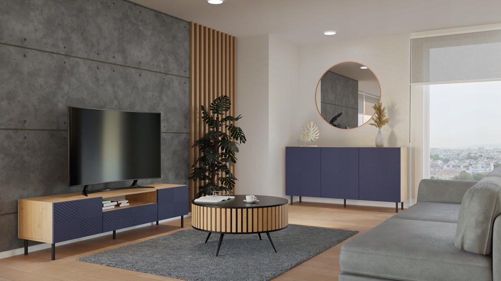 KOMODA 150 cm SZAFKA NOWOCZESNA POJEMNA PÓŁKI DRZWI LAMELE ARTISAN GRANAT Kod producenta KOMODA 150 cm SZAFKA NOWOCZESNA POJEMNA