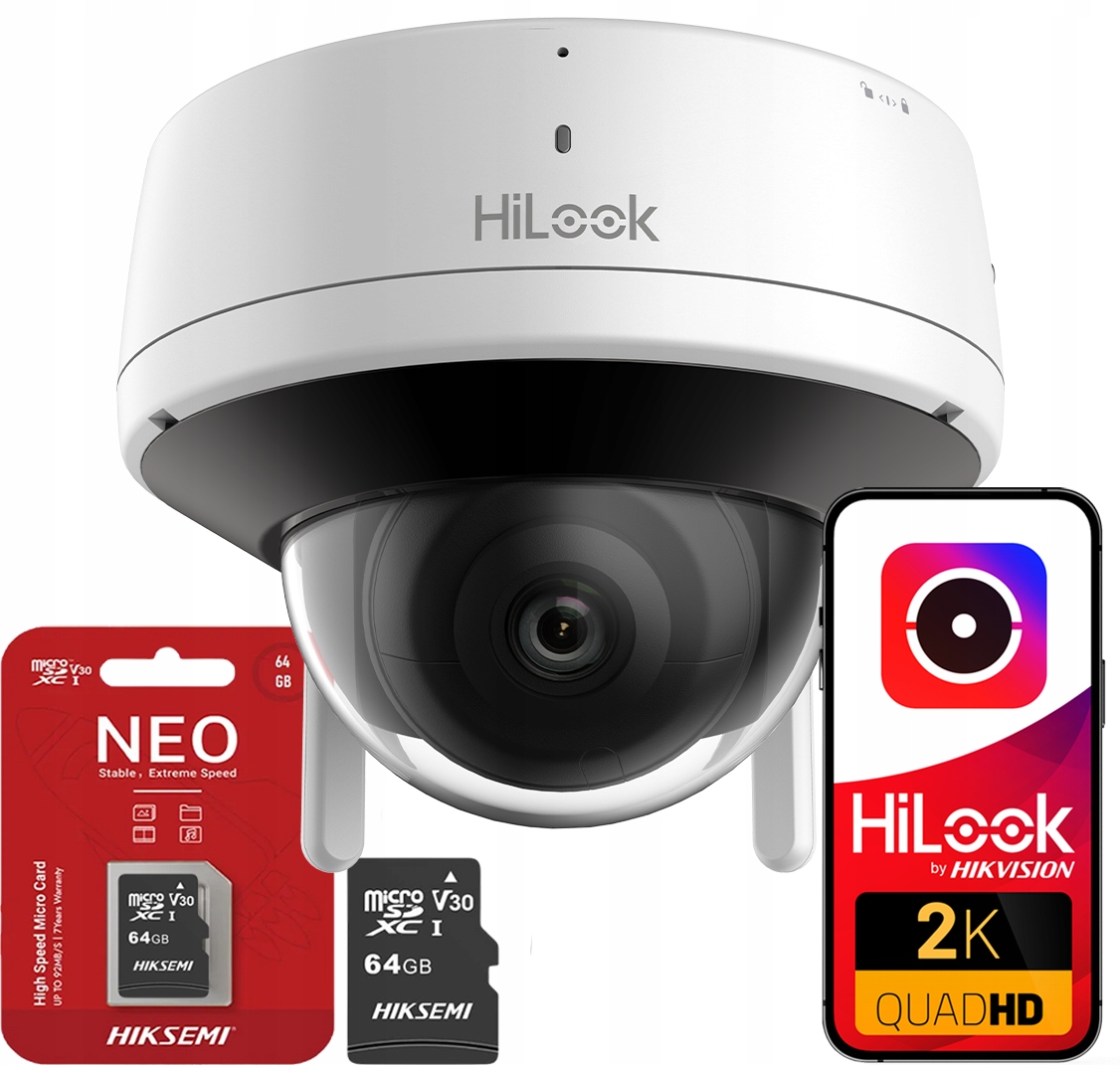 WiFi kamera 4MPx IPC-D140HA-D/W(W) HiLook by Hikvision Mikrofon Karta 64GB