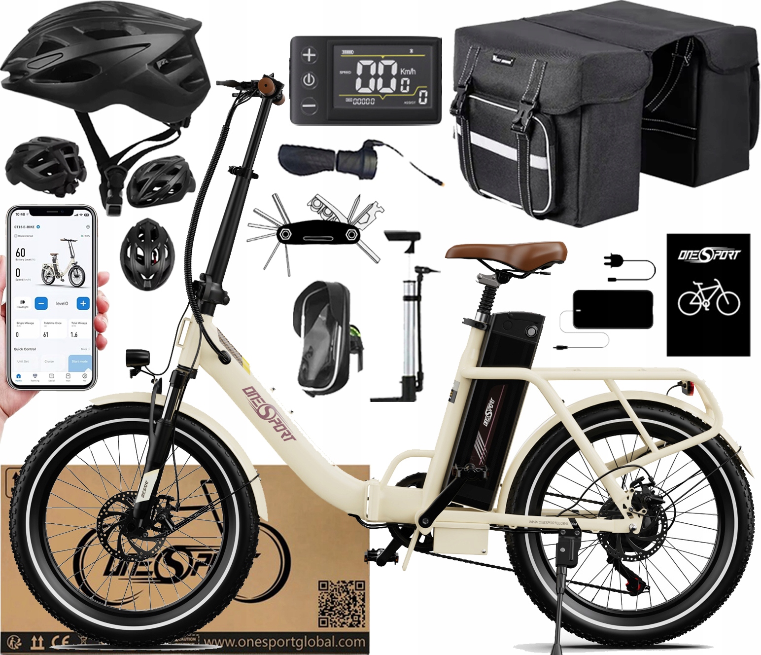 Onesport OT16-2 Elektrokolo 250W 25KM/H 48V 17AH 120KM 20*3" +Dárek