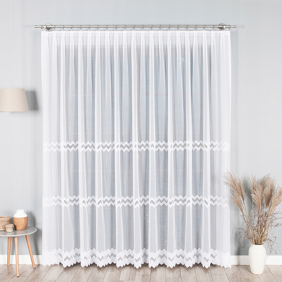 Hotové záclony vyšívané do obývacího pokoje, bílá, 380x270