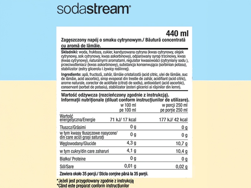 3x SYROP KONCENTRAT LEMONIADA DO SATURATORA SODASTREAM 9L NAPOJU z 440ml Pojemność 440 ml