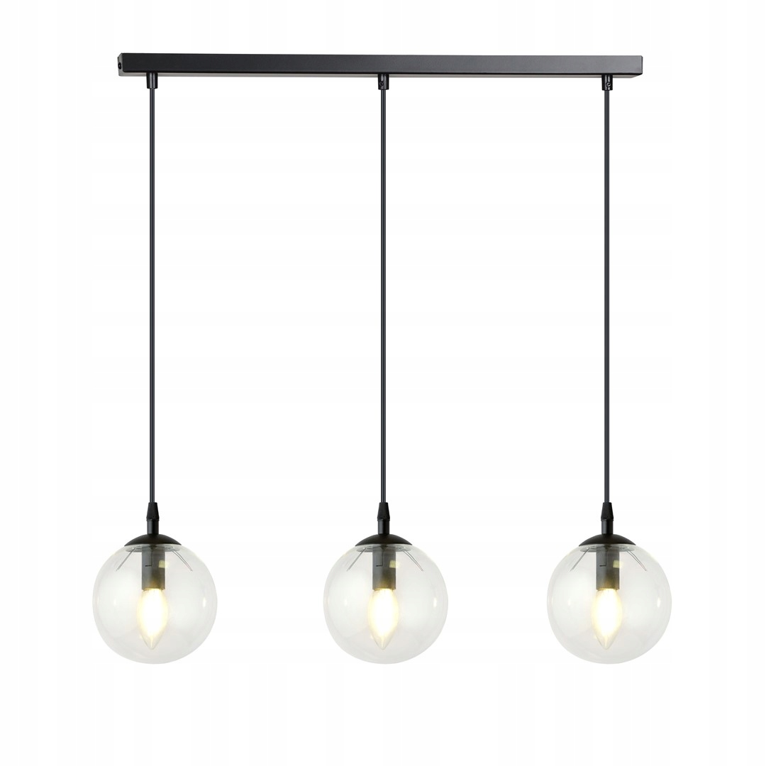 Trojitá závesná lampa, čierna, sklenené gule do obývačky, jedáleň 70 cm Emibig