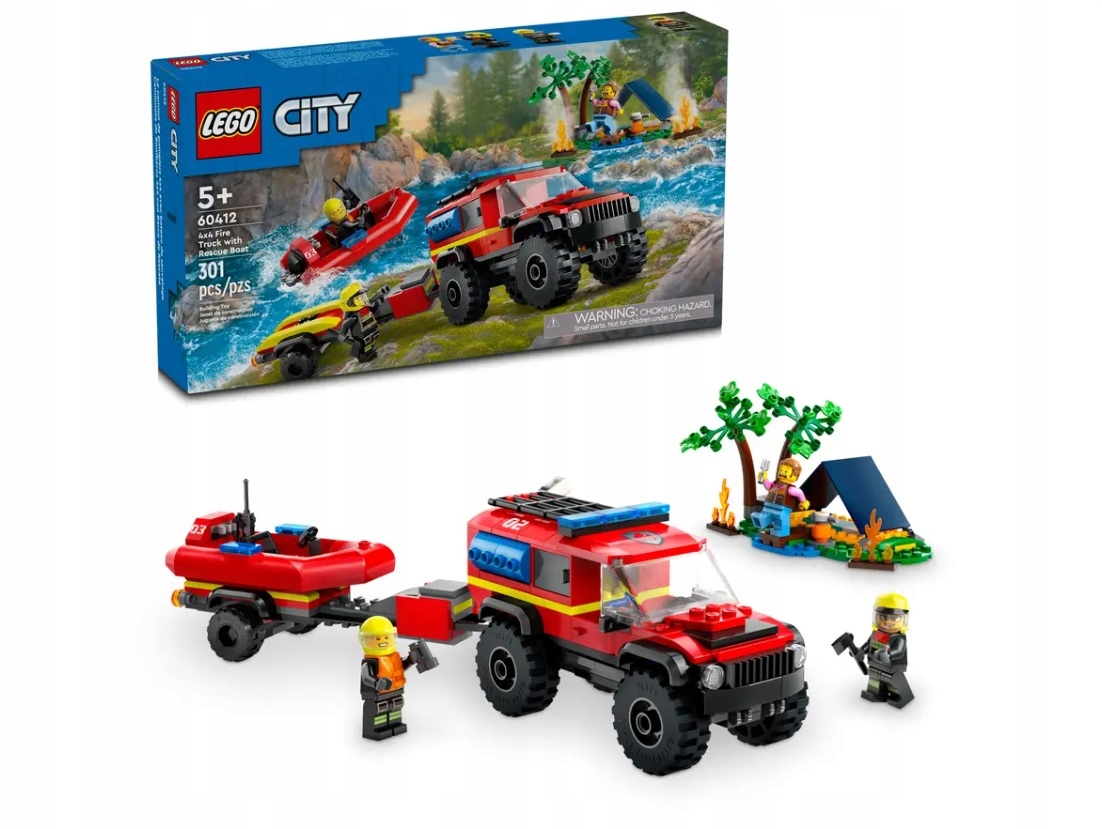 LEGO CITY Terenowy wóz strażacki z łodzią ratunkową 60412 klocki 301 el. Stan opakowania oryginalne