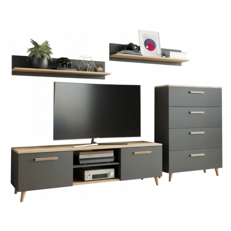 Nábytková Stěna Fiord Obývací Pokoj skandinávský styl dub artisan/antracit