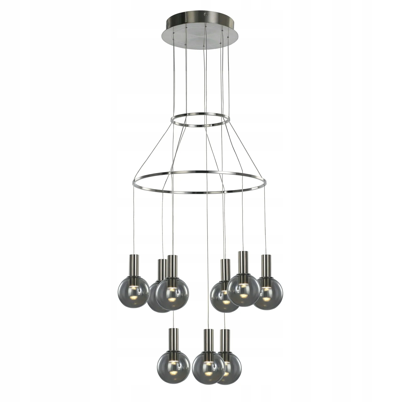 Závesná Led lampa chrómová, sklenené dymové gule 9 bodov do obývačky 3000K Italux