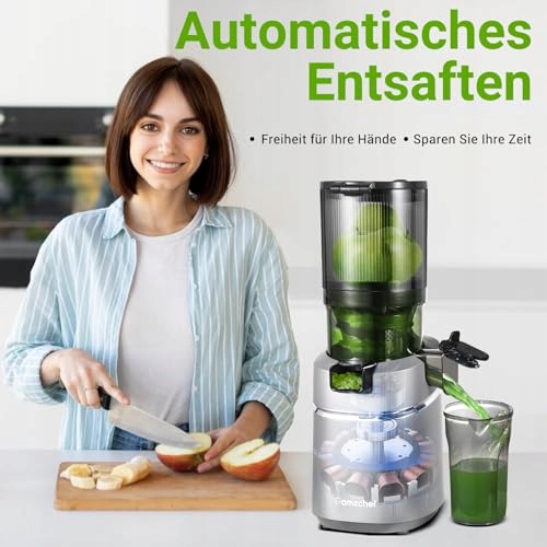 AMZCHEF Wolnoobrotowy Wyciskarka 250W 135MM Do Warzyw i Owoców 1,8L Srebrna — miniatura 6