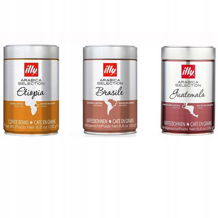 Kawa ziarnista illy Etiopia x 250 g , Brasile 250 g , Guatemala 250 g
