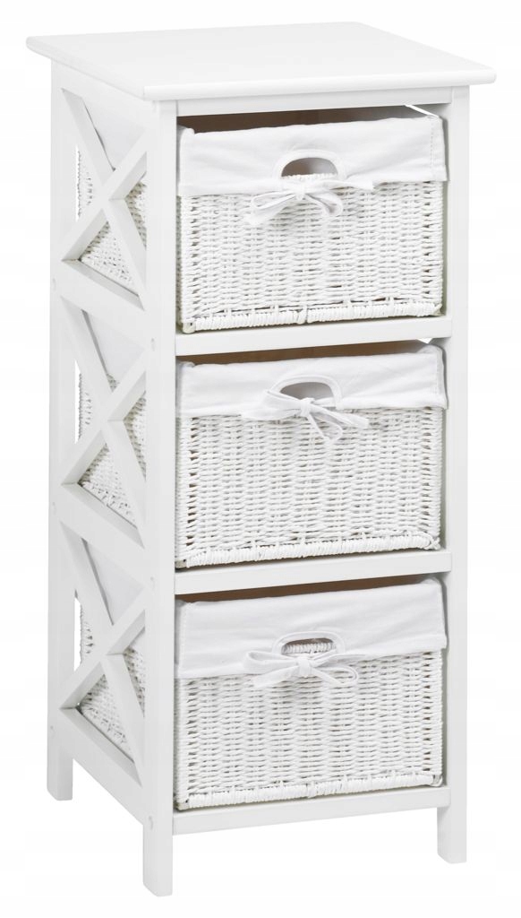 

Drewniana Komoda Ore 3 kosze Biała lite drewno