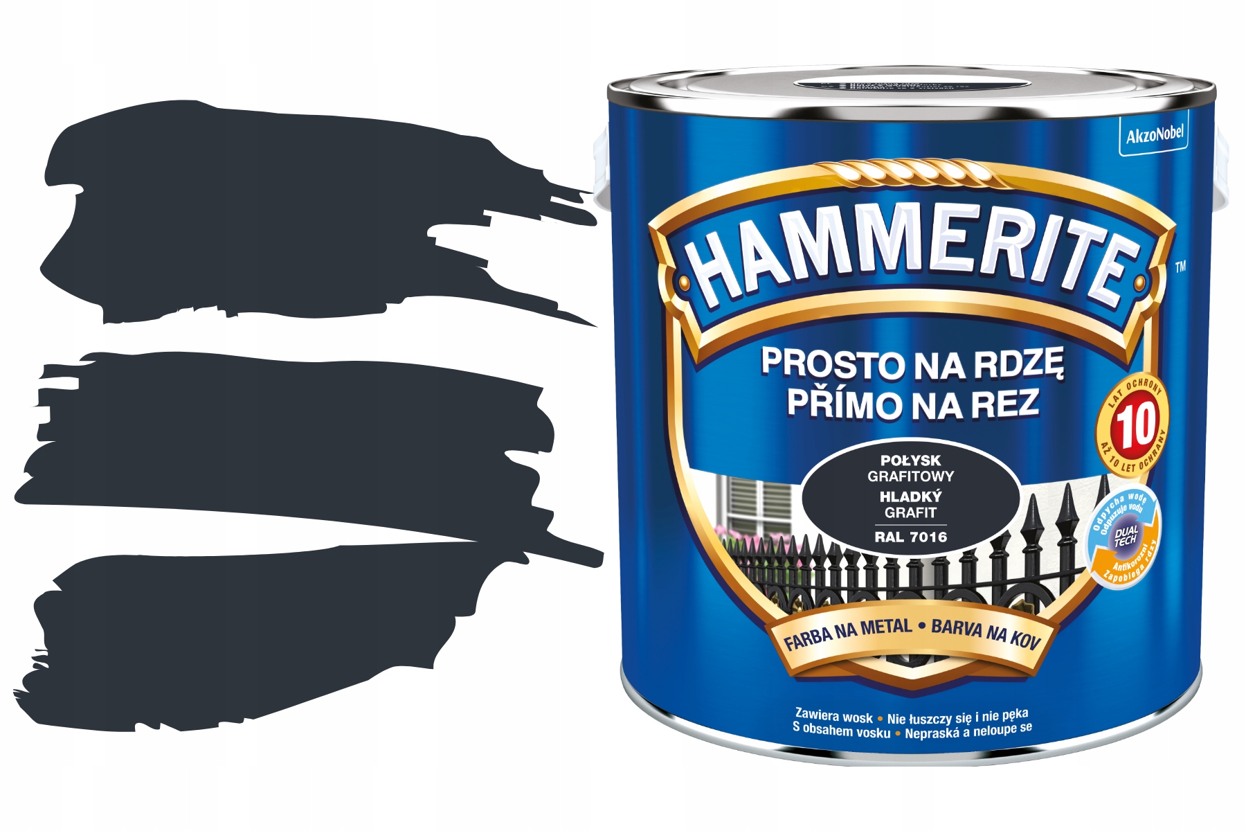 Výkonná farba na kov Antikorózna drevo na hrdzu Grafitová Lesk 2,5L