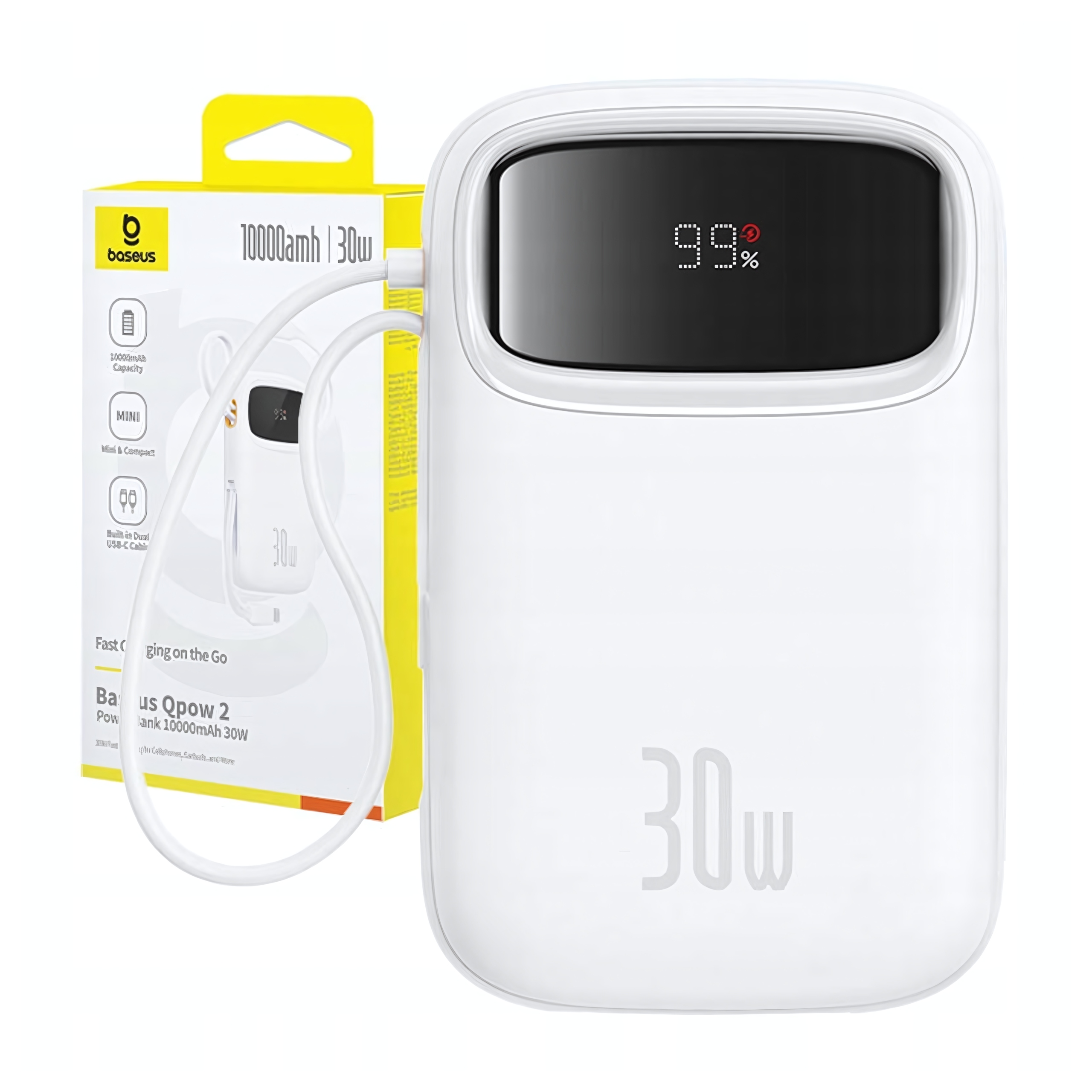 Baseus power banka Qpow 10000mAh 30W biela s Usb-c káblom 6932172667733