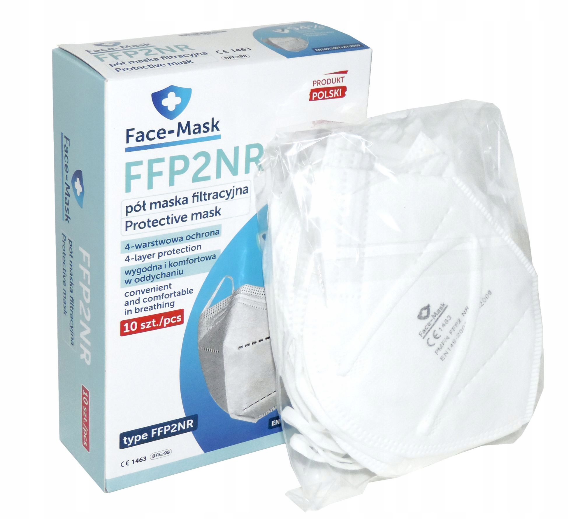 100 SZT MASKA FFP2 PÓŁMASKA PRZECIWPYŁOWA MASECZKA OCHRONNA POLSKA BIAŁA