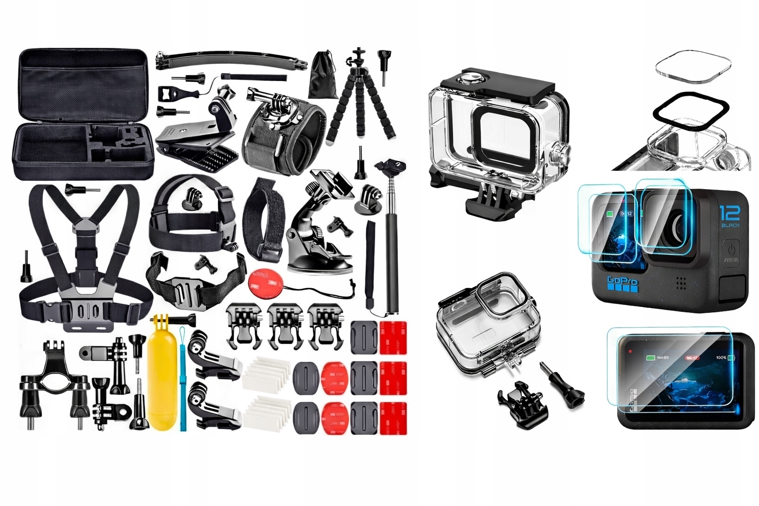 Příslušenství pro GoPro 13 12 11 10 9 Sada 50v1 Skla x6 Vodotěsné pouzdro