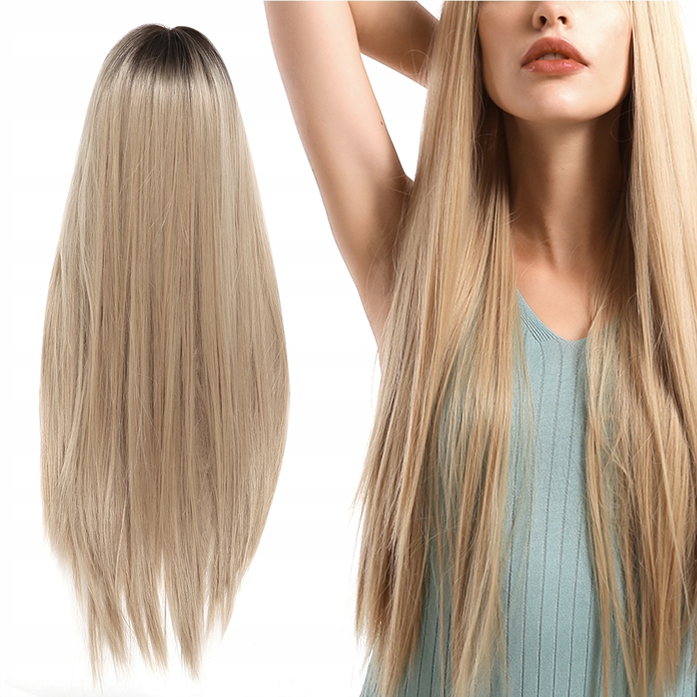 Dlouhá Rovná Blond Paruka S Ofinou, Tepelně Odolné Vlákno, 70 CM