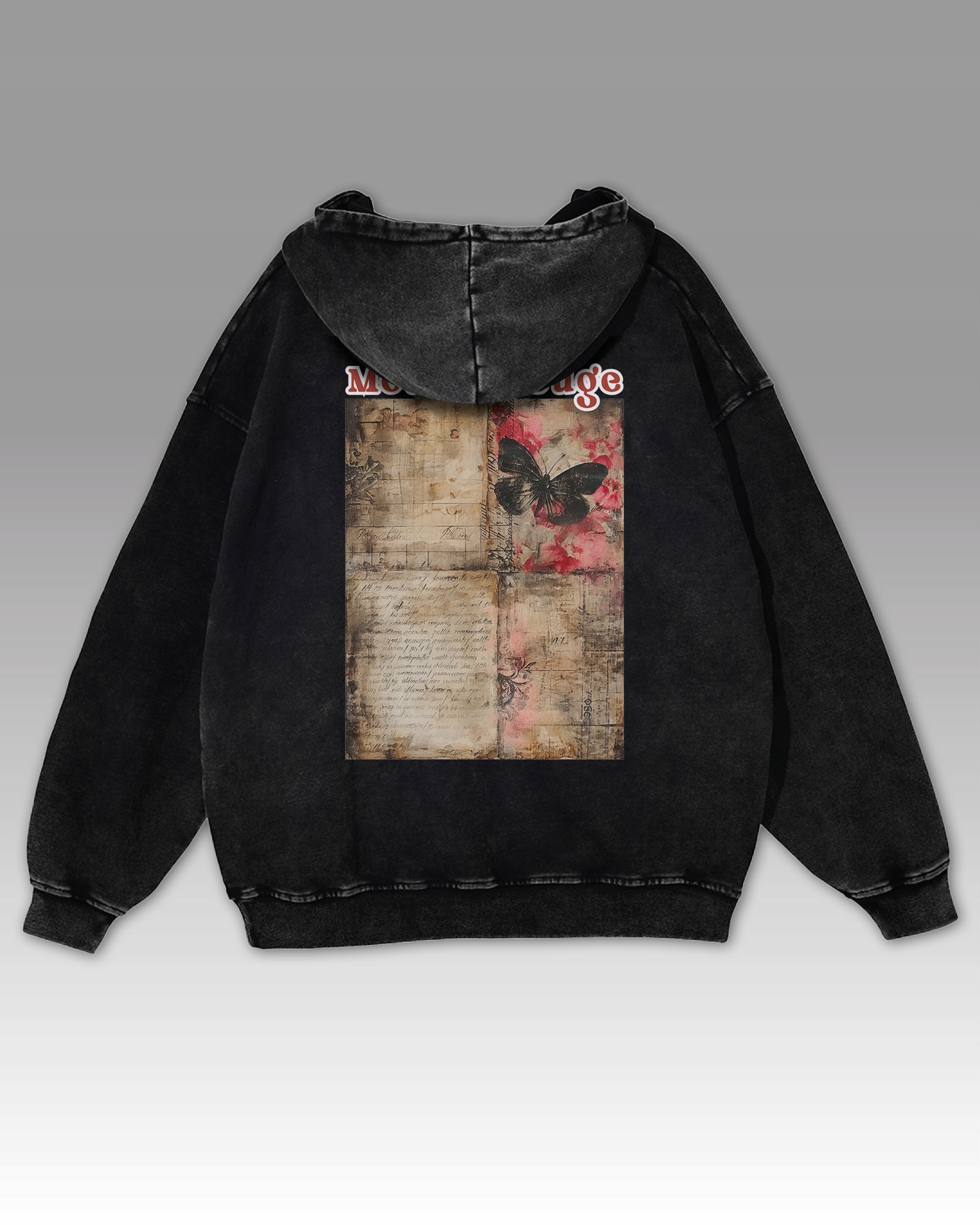 Mikina Moulin Rouge Butterfly Motýl Zápisky Výstřižky Divadlo Černá L