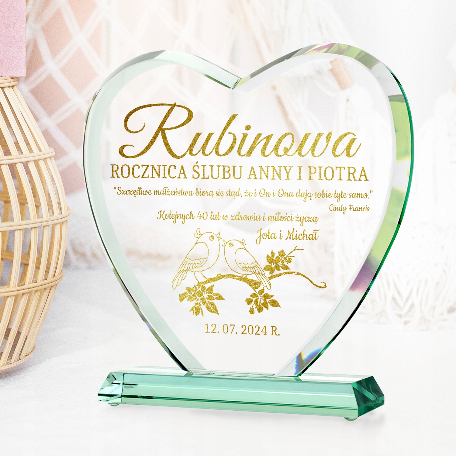 STATUETKA serce PREZENT na ROCZNICĘ ŚLUBU GRAWER