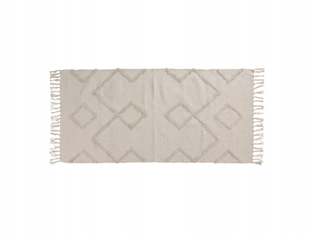 Bavlněný koberec s třásněmi, 70 x 140 cm, bílý