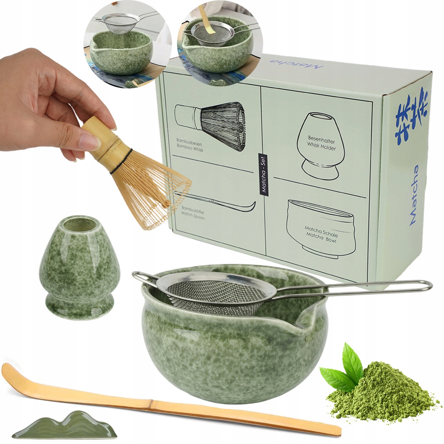 Levně Bambusová Sada Na Výrobu Matchy, Šlehací Metla, Lžíce, Podstavec, Mísa 7V1