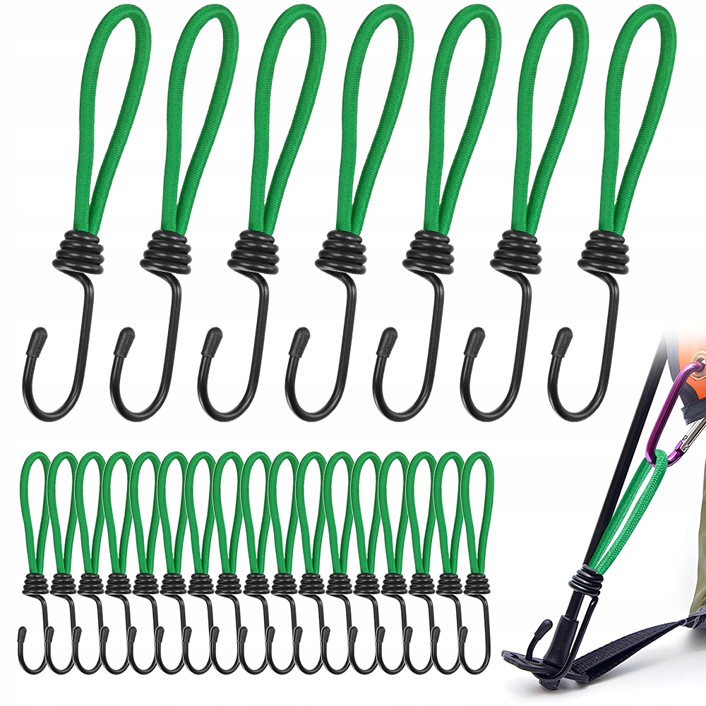 24 × Linki Bungee Z Haczykami Bungees Elastyczne 18 cm Zielony