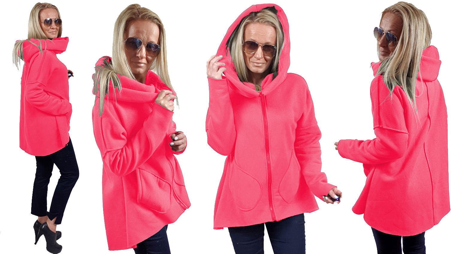 

Asymetryczna Bluza Tunika Kardigan Komin Kaptur U