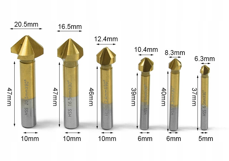 ZESTAW WIERTEŁ FAZUJĄCYCH STOŻKOWYCH POGŁĘBIACZE Typ mocowania walcowy