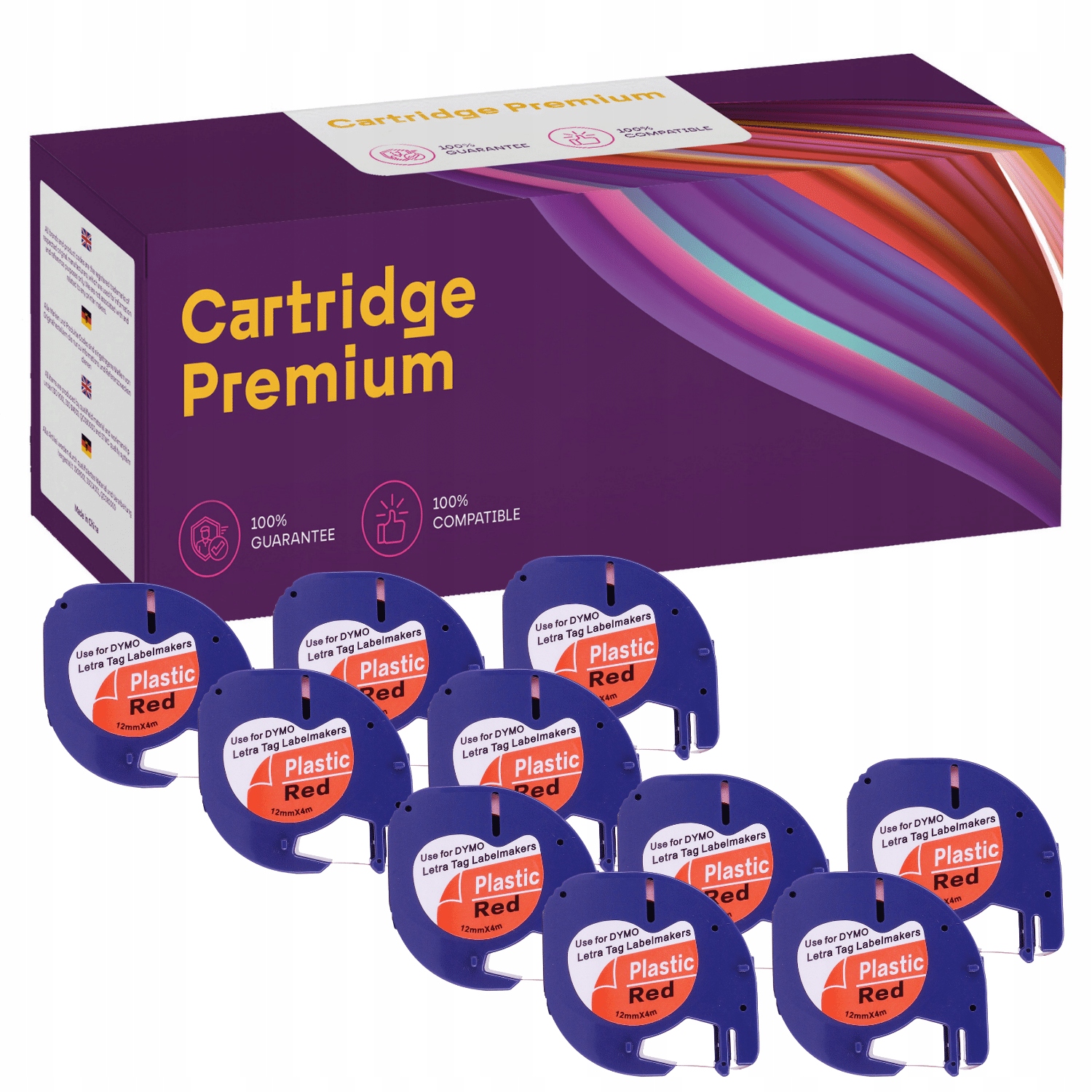 10 x páska pro Dymo LetraTag 12 mm x 4 m červená 59424