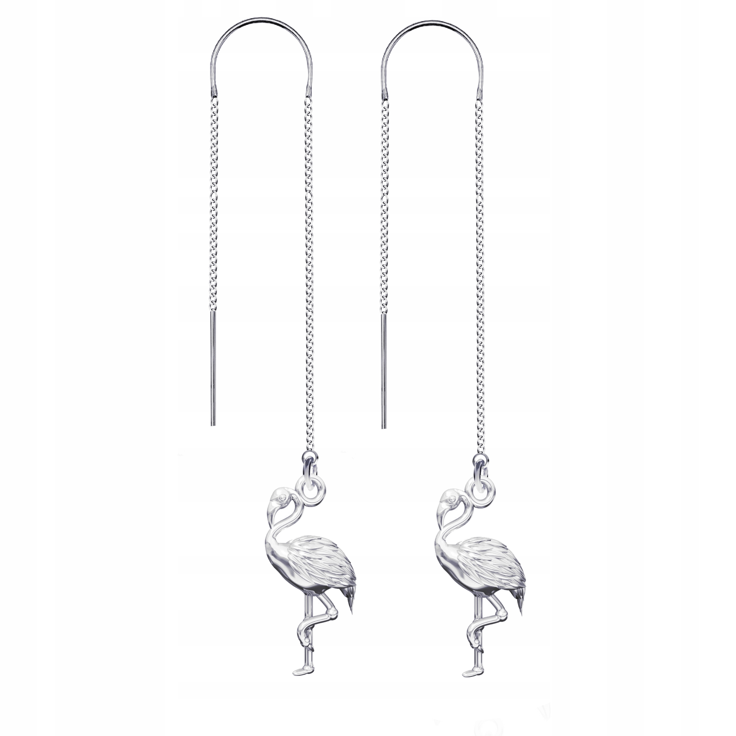 Stříbrné 925 provlékací náušnice Plameňák 3D Harmonie srdce a mysli