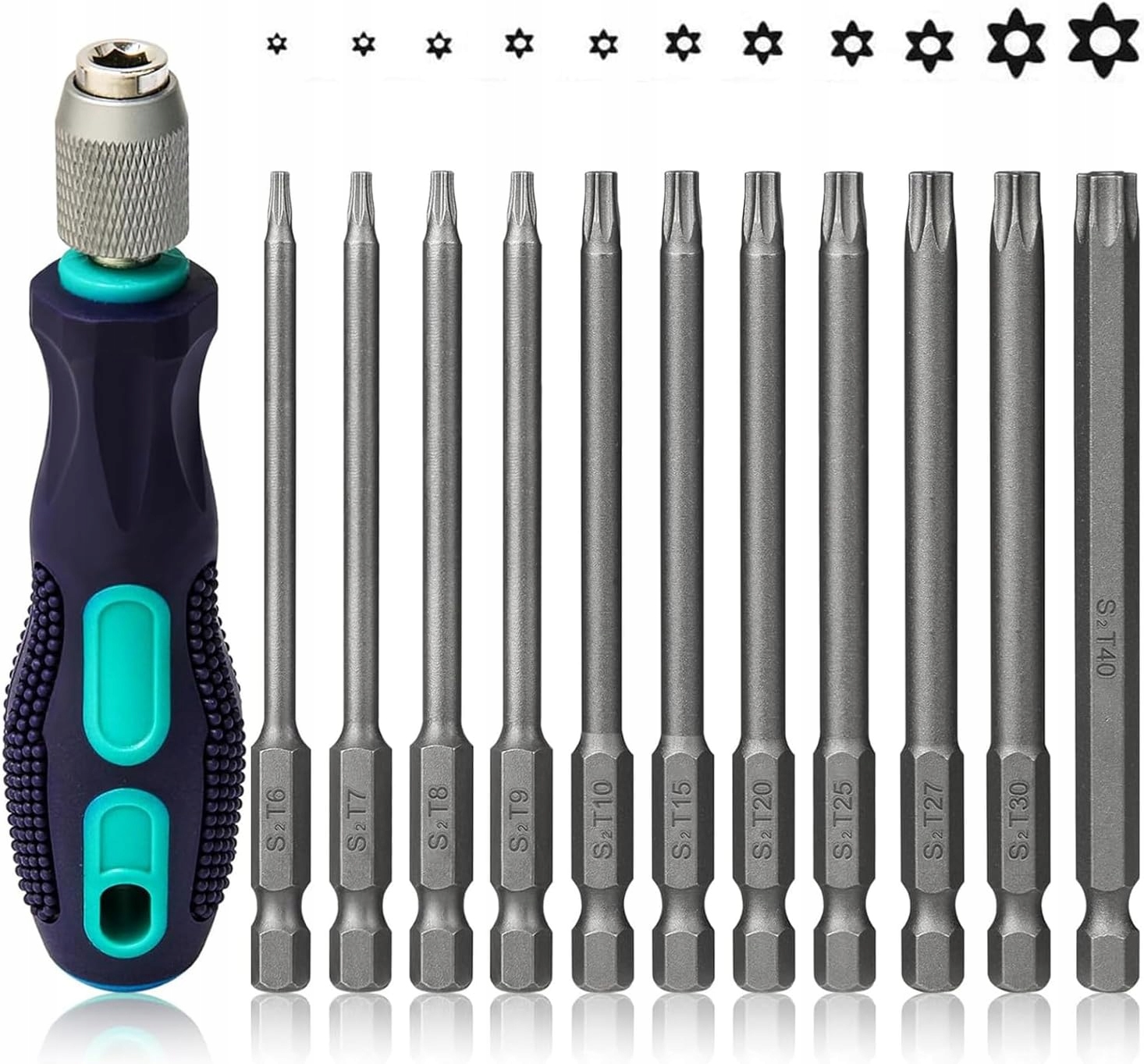 Magnetické Bity Set Thgtao 11v1 T6–T40 držák 1/4“ dlouhé bity 100 mm