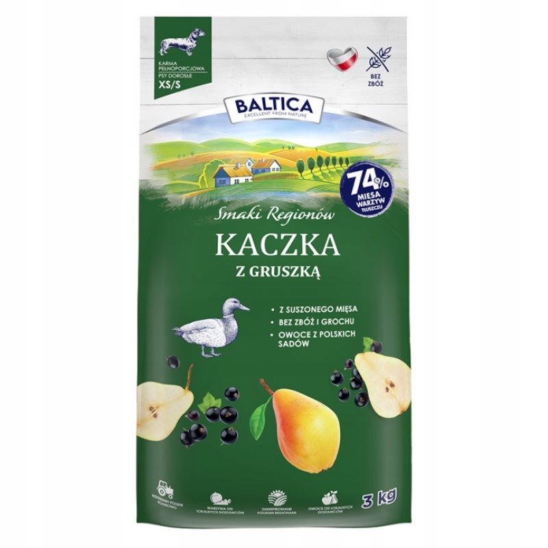 Baltica Adult Kaczka z Gruszką Xs/s 3kg Bezzbożowa Sucha Karma Dla Psów