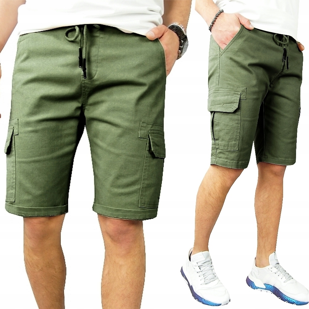 

Krótkie Spodenki Khaki Bojówki z Gumką Kieszenie M