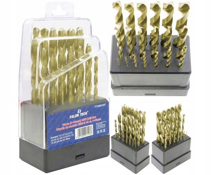 WIERTŁA TYTANOWE DO METALU 19 SZTUK ZESTAW WIERTEŁ