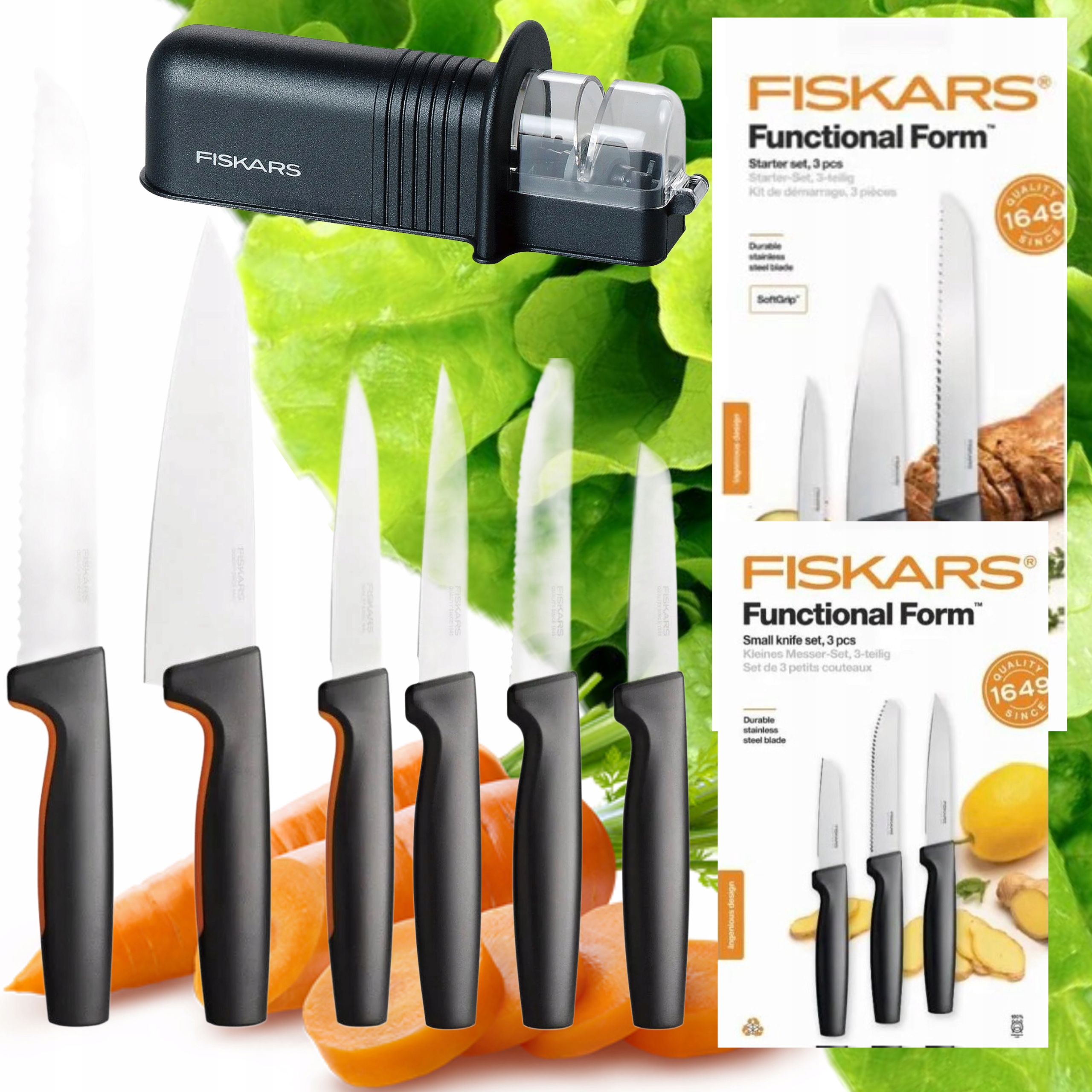 Sada 6 Nožov Fiskars Štartovací Komplet Šéfkuchára Poriadny Brusný Kameň
